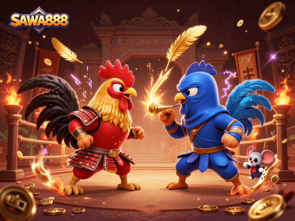 Join the fierce duel at SAWA888, where fighting roosters clash in an epic showdown!