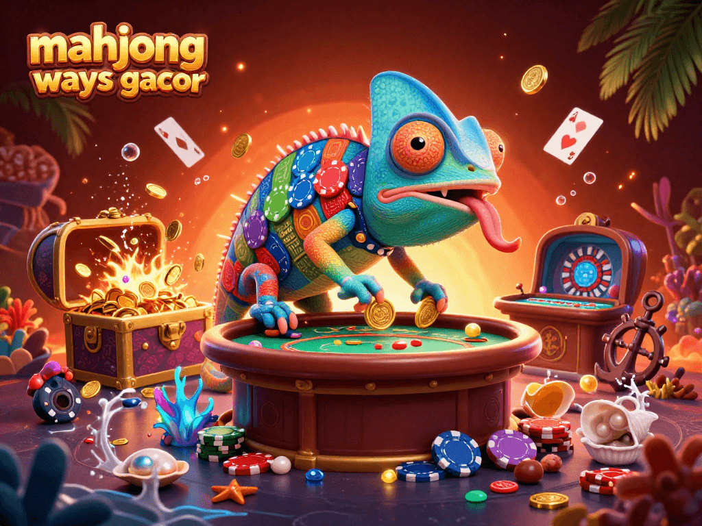 Spin for treasures with mahjong ways gacor in this vibrant casino scene illustrating exciting gameplay elements.