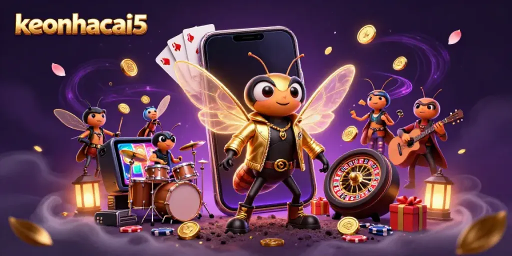 Experience the excitement of keonhacai5 with dynamic characters and vibrant casino elements.