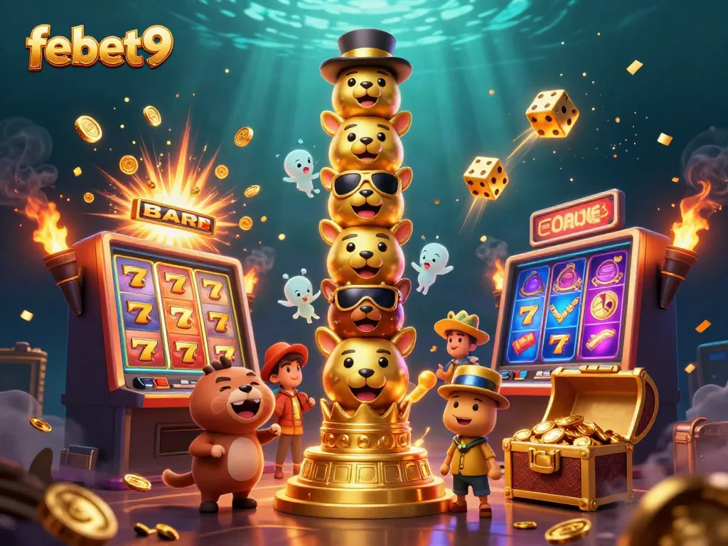 Immerse in the thrilling world of febet9 online gambling with vibrant characters and casino elements.