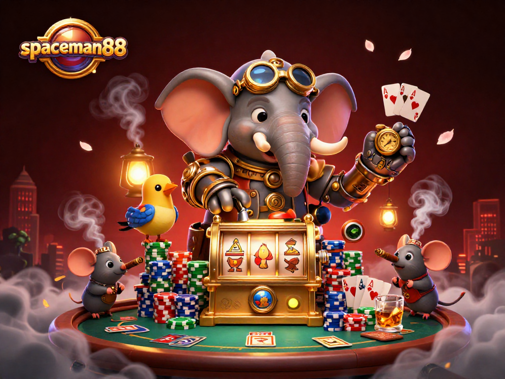 Spin the reels of spaceman88's golden slot machine amid vibrant casino action.