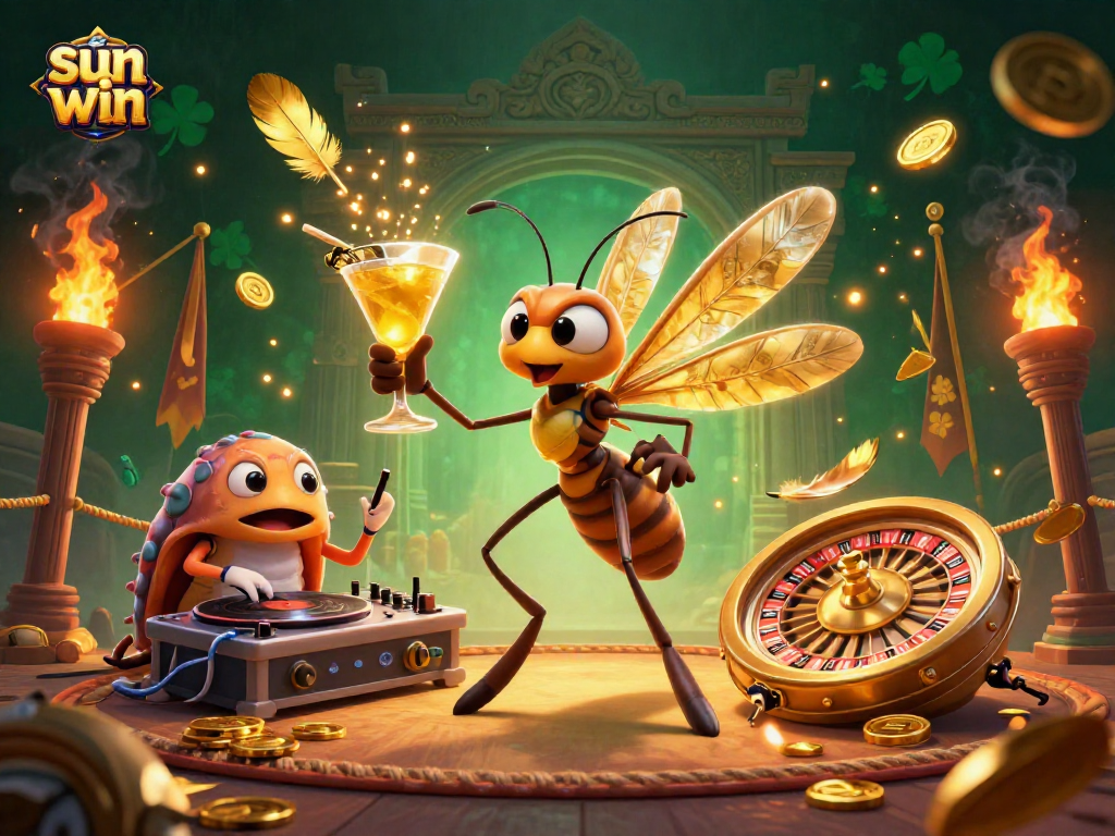 Experience thrilling gameplay with the sun win mascot in an entrancing casino scene.