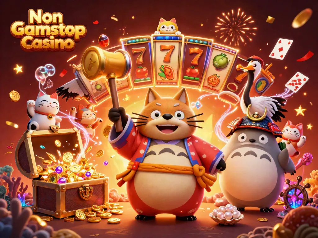 Experience the vibrant world of Non Gamstop Casino with cheerful characters and exciting gaming elements.