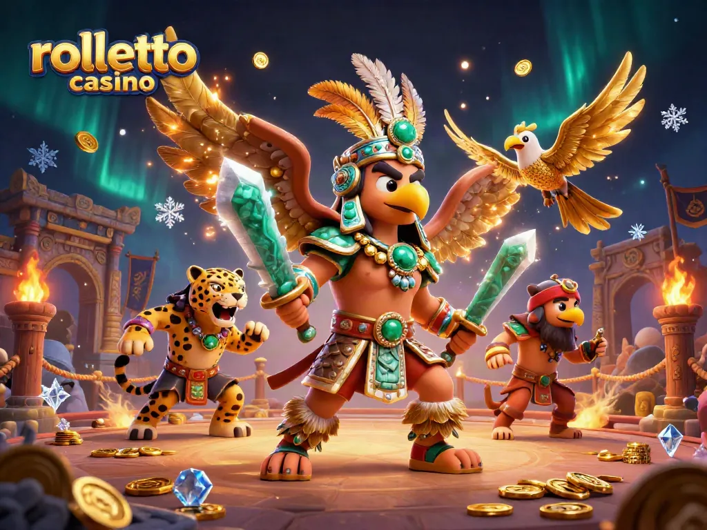 Engage in thrilling gameplay at rolletto casino with vibrant illustrations of casino warriors and dynamic elements.