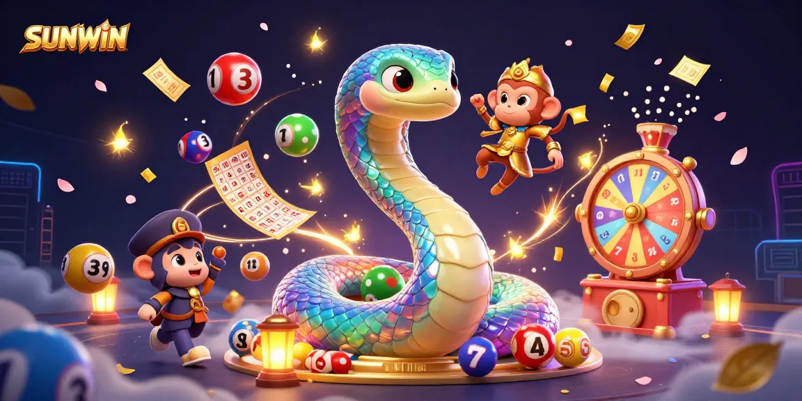 SUNWIN players engage in an exhilarating jackpot experience with vibrant lottery elements and mythical characters.